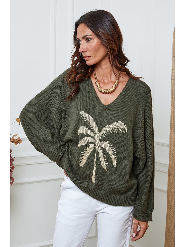 So Cachemire Sweter "Adandine" w kolorze oliwkowo-beżowym rozmiar: S