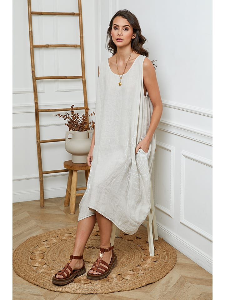 Joséfine Lniana sukienka w kolorze beżowym rozmiar: S