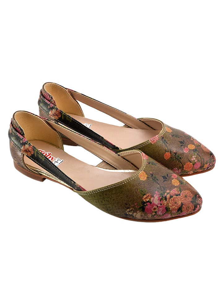 Goby Skórzane baleriny w kolorze khaki rozmiar: 40