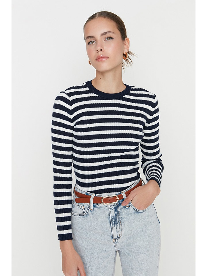 trendyol Sweter w kolorze granatowo-białym rozmiar: L