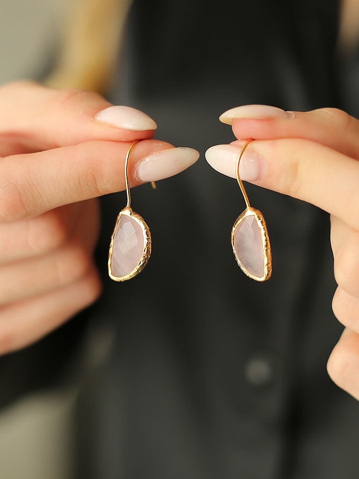 Pierres de Jade Pozłacane kolczyki z kwarcem różowym rozmiar: onesize