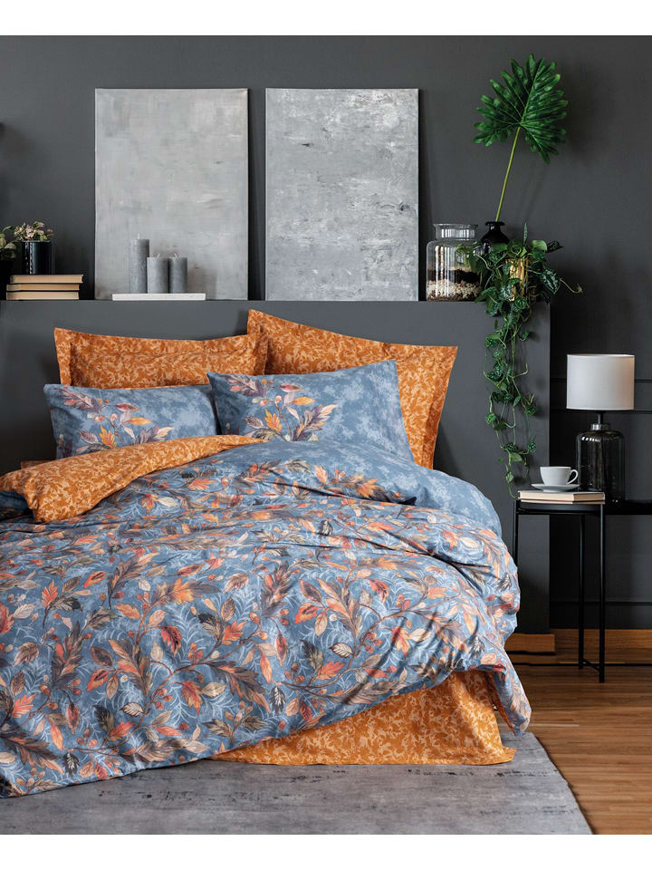 Colourful Cotton Komplet pościeli renforcé w kolorze błękitno-pomarańczowym rozmiar: 200x200 cm