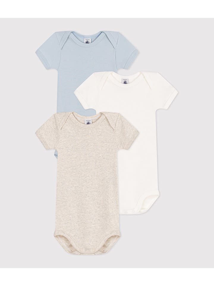 PETIT BATEAU Body (3 szt.) w kolorze beżowym, błękitnym i białym rozmiar: 80