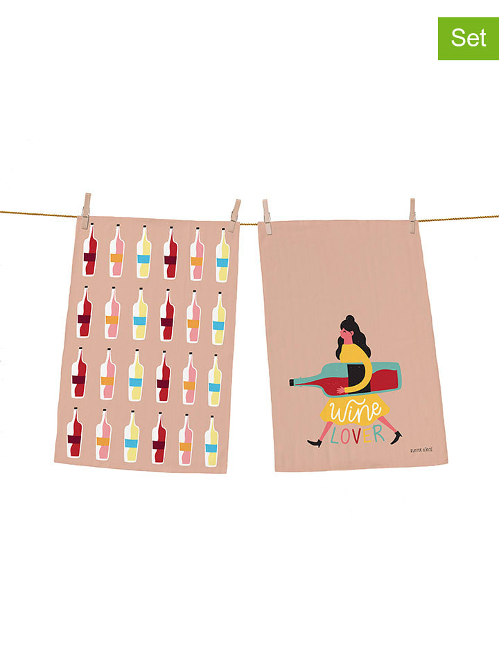 Butter Kings Ściereczki (2 szt.) w kolorze jasnoróżowym ze wzorem do naczyń - 70 x 50 cm rozmiar: onesize