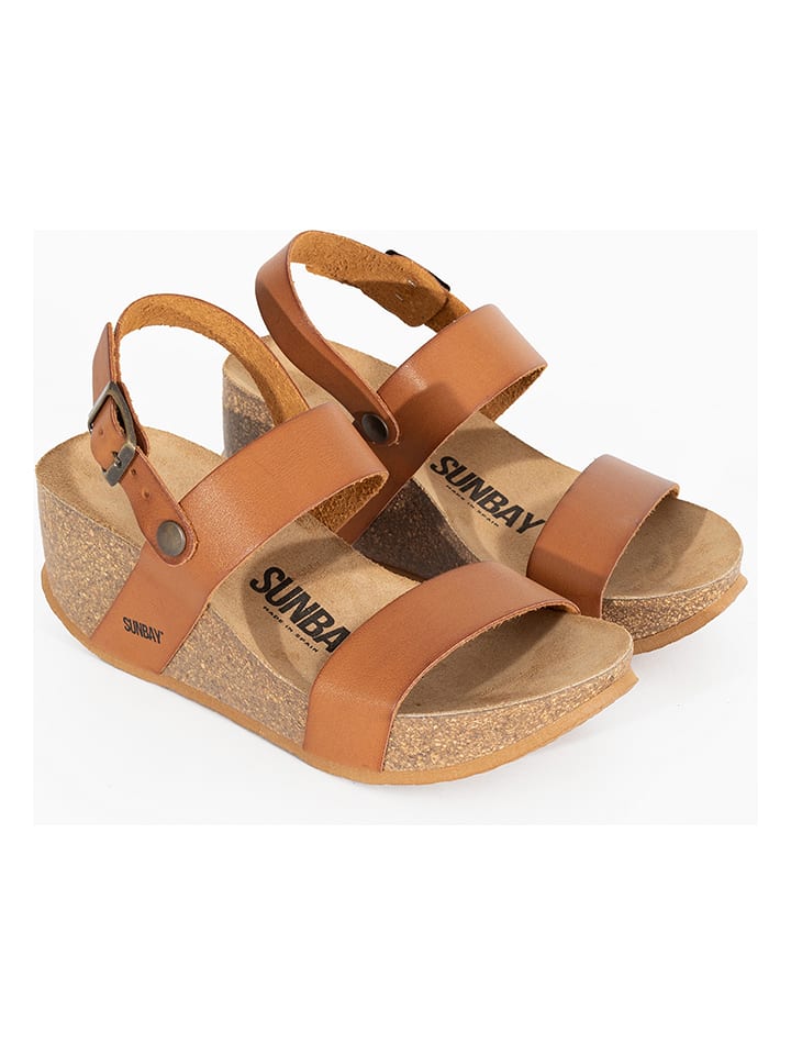 Sunbay Skórzane sandały "Hibiscus" w kolorze jasnobrązowym na koturnie rozmiar: 42