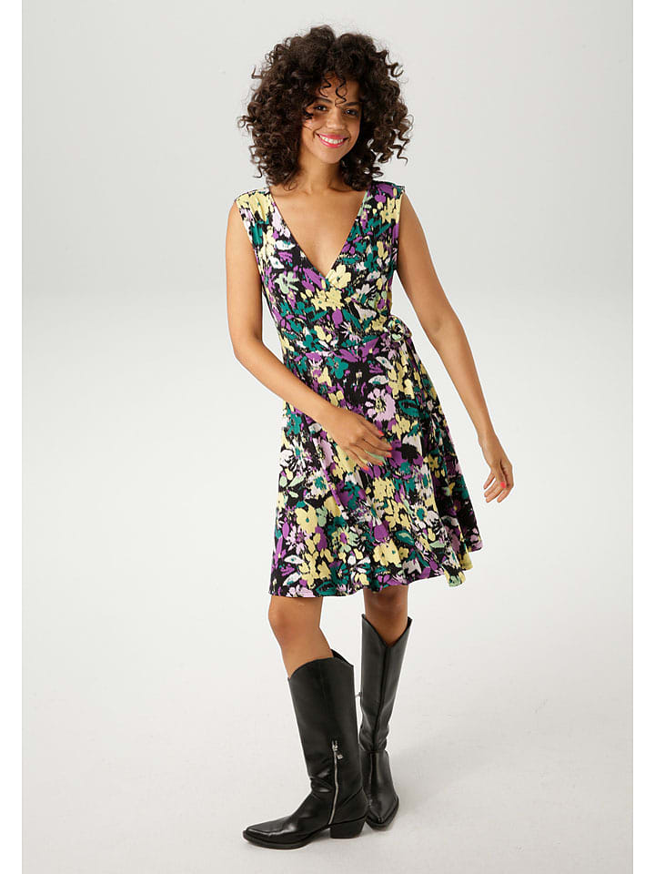 Aniston Sukienka w kolorze czarno-fioletowo-żółtym rozmiar: 42