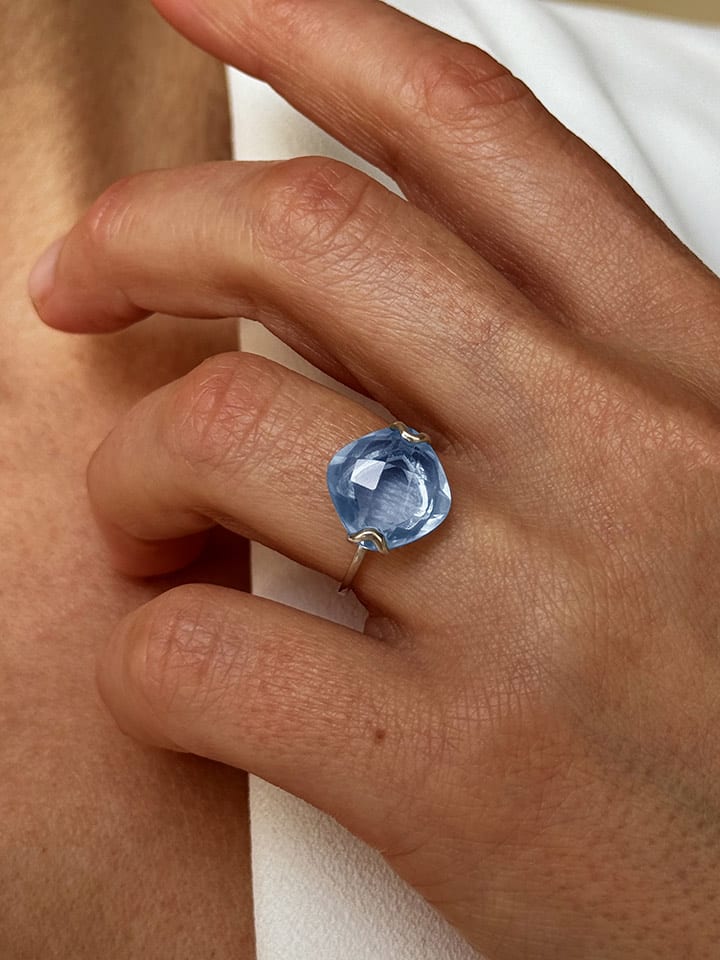 Les Petites Précieuses Srebrny pierścionek z kwarcem rozmiar: 50