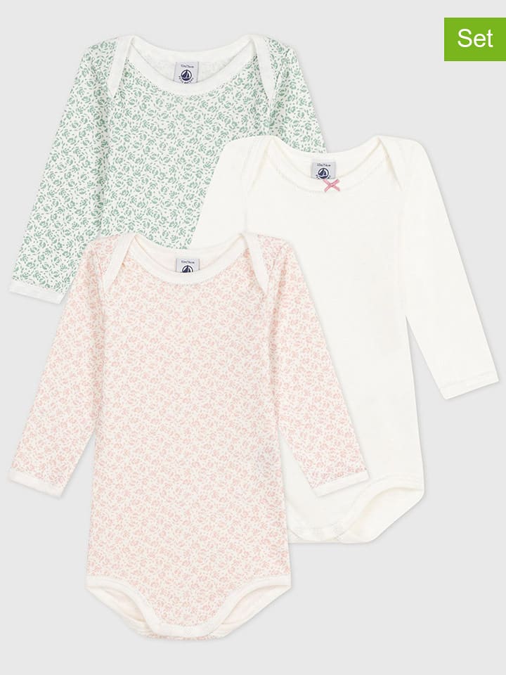 PETIT BATEAU Body (3 szt.) w kolorze jasnoróżowo-zielono-białym rozmiar: 68