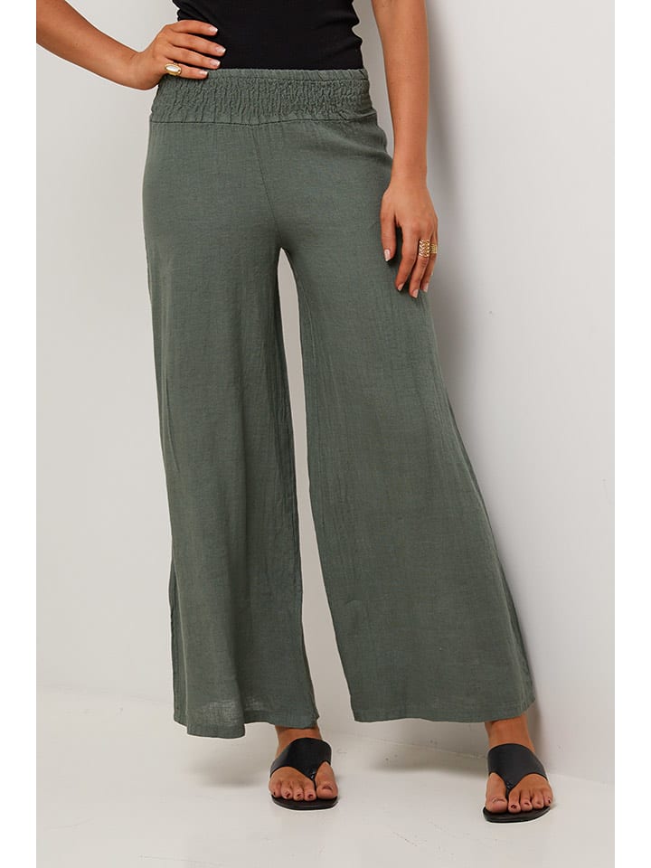 Le Monde du Lin Lniane spodnie w kolorze khaki rozmiar: 38/40