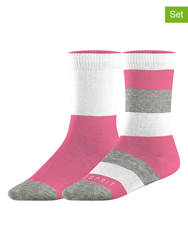 ESPRIT Skarpety (2 pary) "B Stripe" w kolorze biało-różowo-szarym rozmiar: 23-26