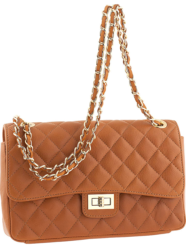 ORE10 Skórzana torebka "Edalea" w kolorze jasnobrązowym - 27 x 18 x 12 cm rozmiar: onesize