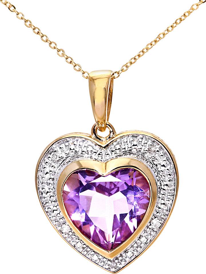 Rinani Złoty naszyjnik z diamentową zawieszką - dł. 46 cm rozmiar: onesize