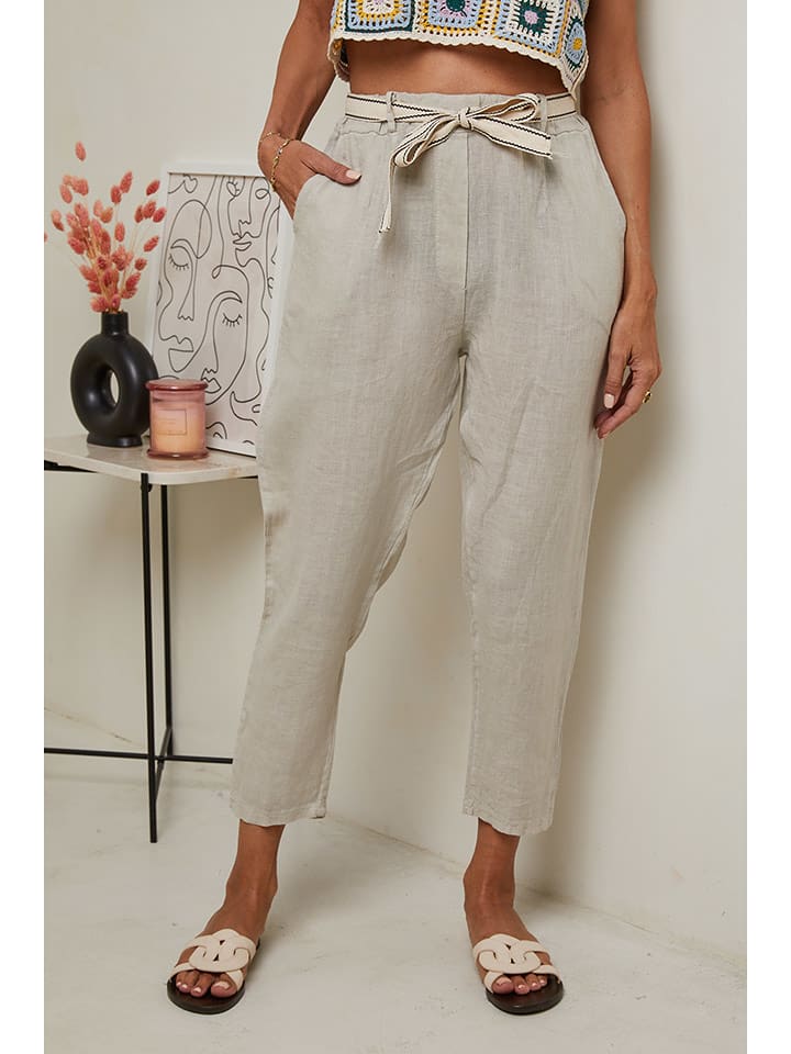 Le Monde du Lin Lniane spodnie w kolorze kremowym rozmiar: 38/40