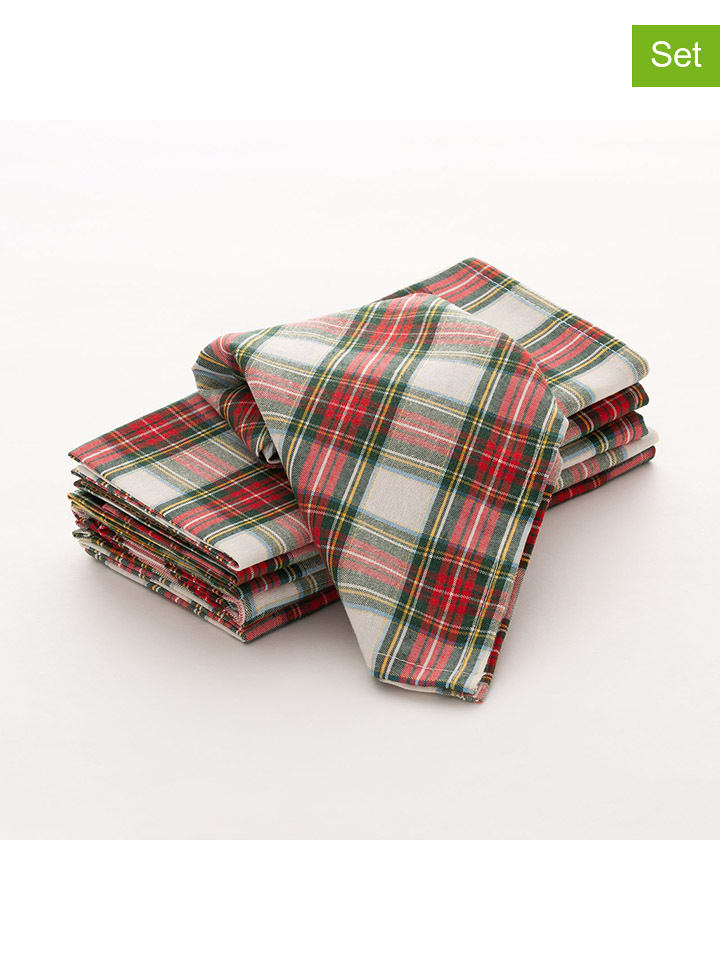 GAMUSI Serwetki (6 szt.) "Check" w kolorze biało-czerwono-zielonym - 45 x 45 cm rozmiar: onesize