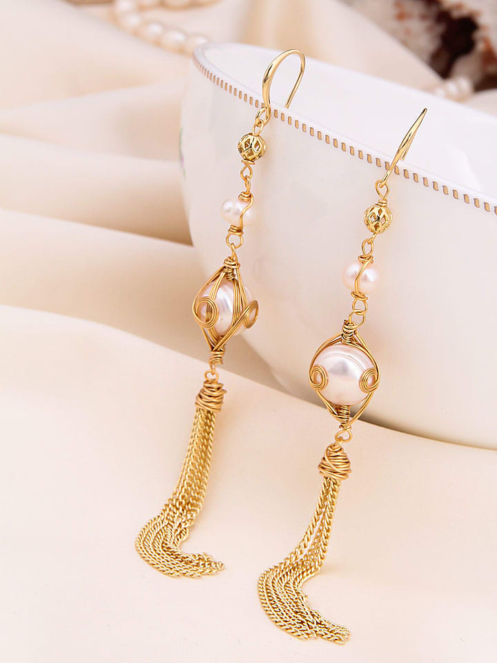 Pierres de Jade Pozłacane kolczyki z perłami rozmiar: onesize