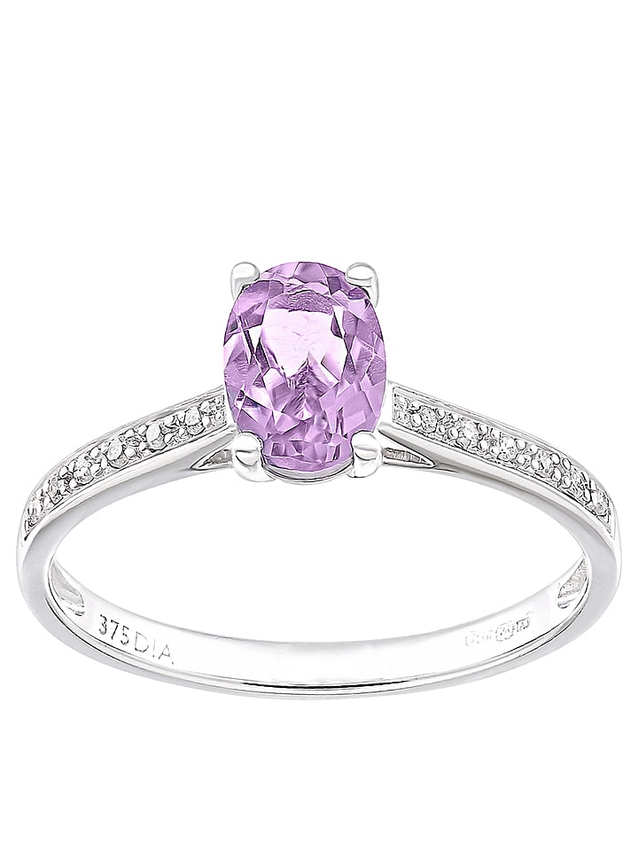 Rinani Złoty pierścionek z diamentami i ametystem rozmiar: 58