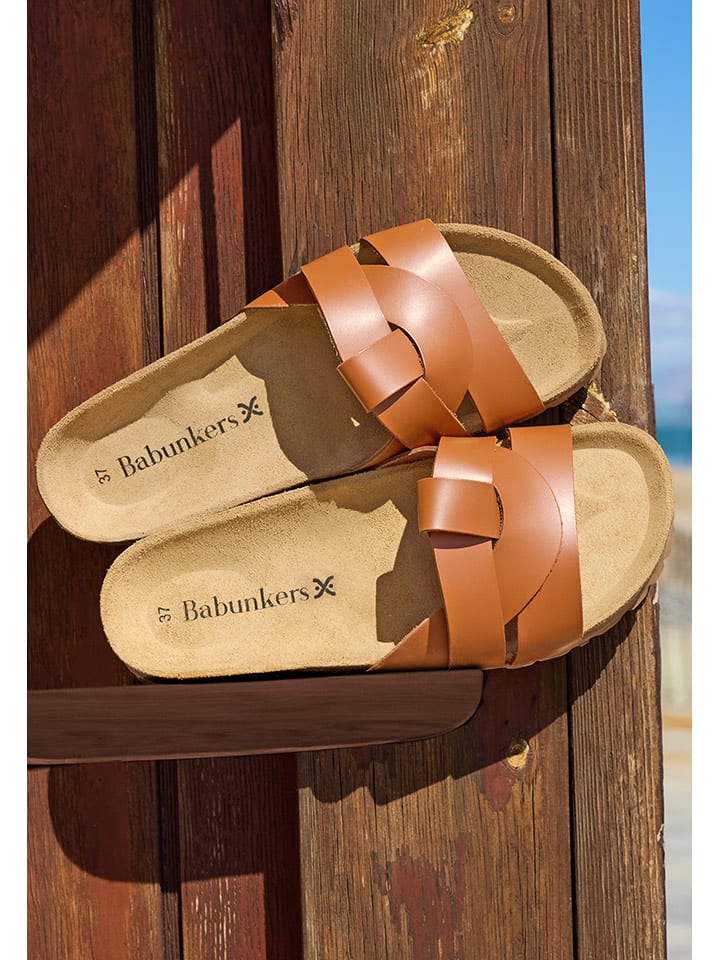 BABUNKERS Family Skórzane klapki w kolorze brązowym rozmiar: 42