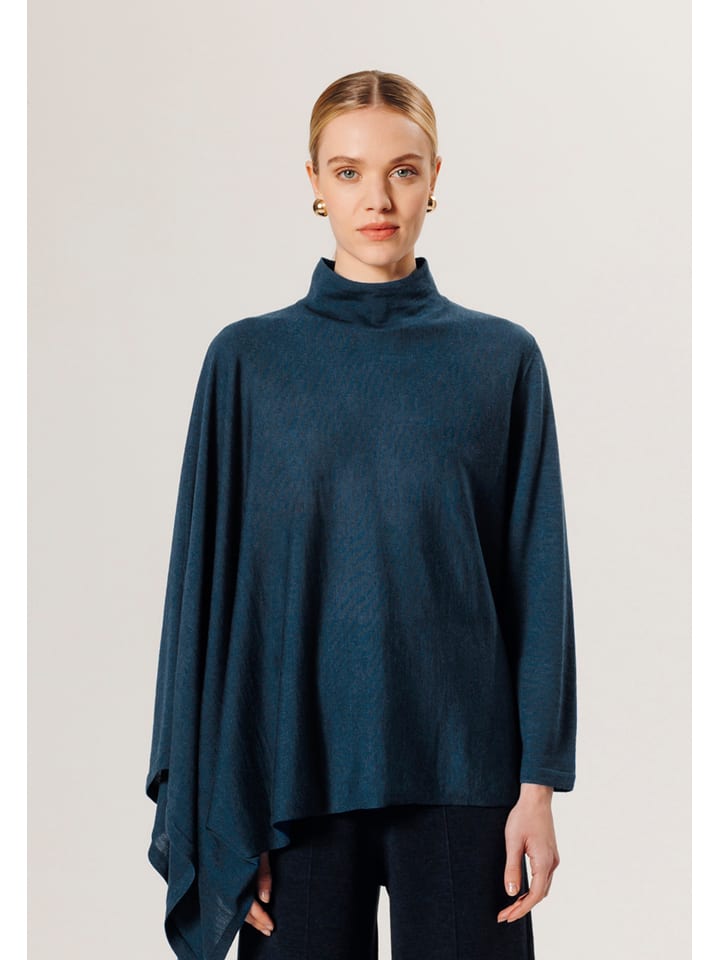 Rodier Wełniane poncho w kolorze granatowym rozmiar: L/XL