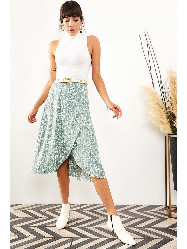 Olalook Spódnica w kolorze zielono-białym rozmiar: L