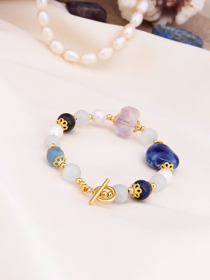 Pierres de Jade Pozłacana bransoletka z ametystami i amazonitami rozmiar: onesize