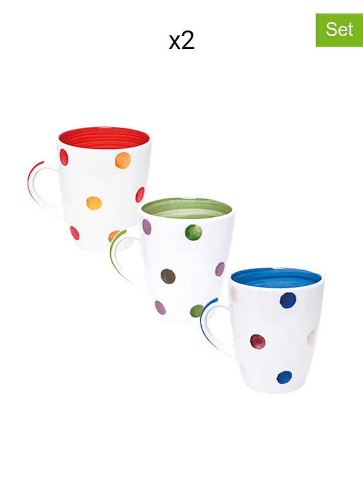 Trendy Kitchen by EXCÉLSA Kubki (6 szt.) w kolorze białym ze wzorem do kawy - 390 ml rozmiar: onesize