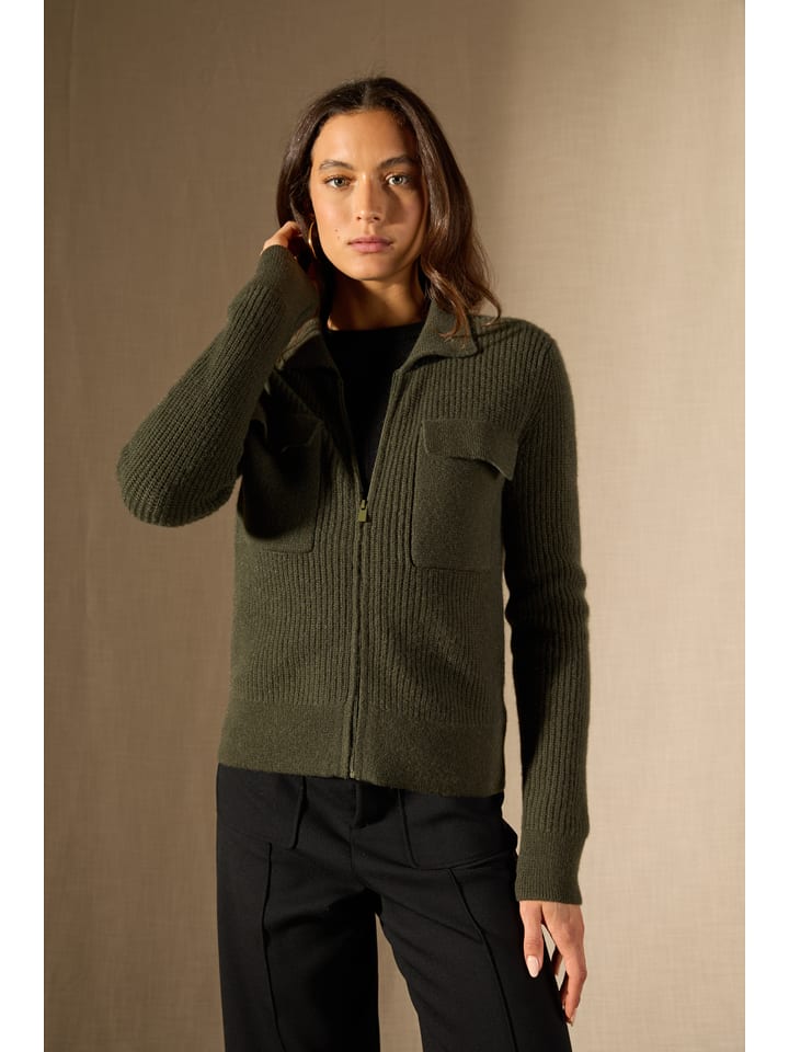 Perfect Cashmere Kaszmirowy kardigan "Sara" w kolorze khaki rozmiar: XL