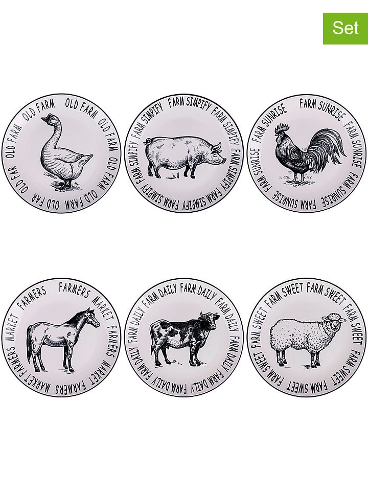 Villa d´Este Talerze obiadowe (6 szt.) "Farm" w kolorze czarno-białym - Ø 27 cm rozmiar: onesize