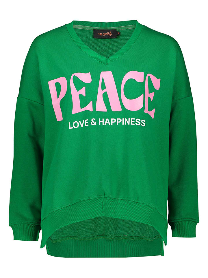 miss goodlife Bluza "Peace Love & Happiness" w kolorze zielonym rozmiar: M
