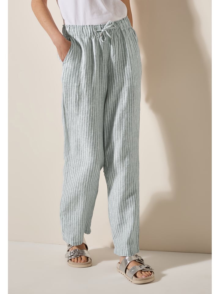 Cecil Lniane spodnie w kolorze miętowo-białym rozmiar: XXL
