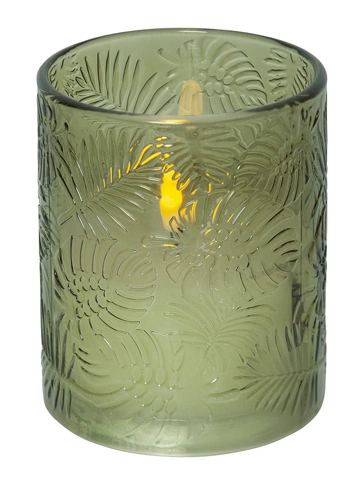 STAR Trading Świeca LED "Flame Leaf" w kolorze zielonym - wys. 12,5 cm rozmiar: onesize