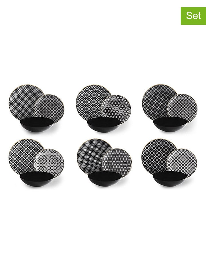 Trendy Kitchen by EXCÉLSA 18-częściowy zestaw talerzy "Monochrome" w kolorze złoto-czarno-białym rozmiar: onesize