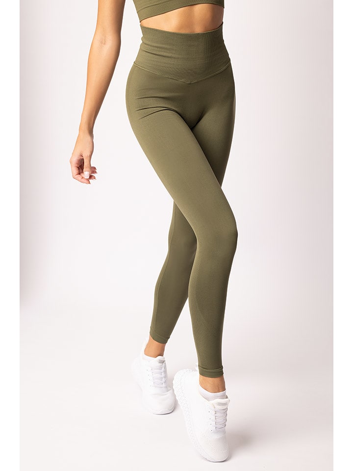Spaio Legginsy sportowe "Adapt" w kolorze khaki rozmiar: M