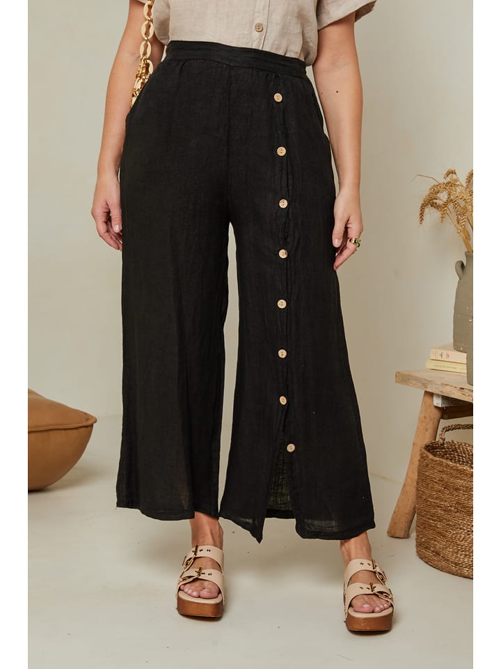 Curvy Lady Lniane spodnie w kolorze czarnym rozmiar: 48/50