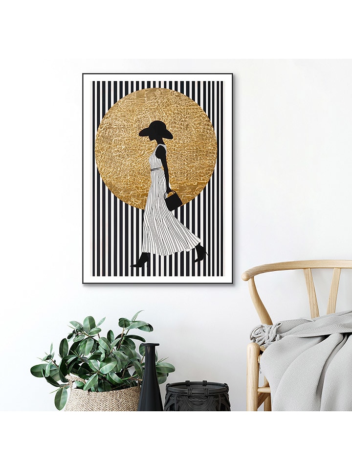 Orangewallz Druk artystyczny "Golden Circle - white dress" w ramce rozmiar: 50x70 cm