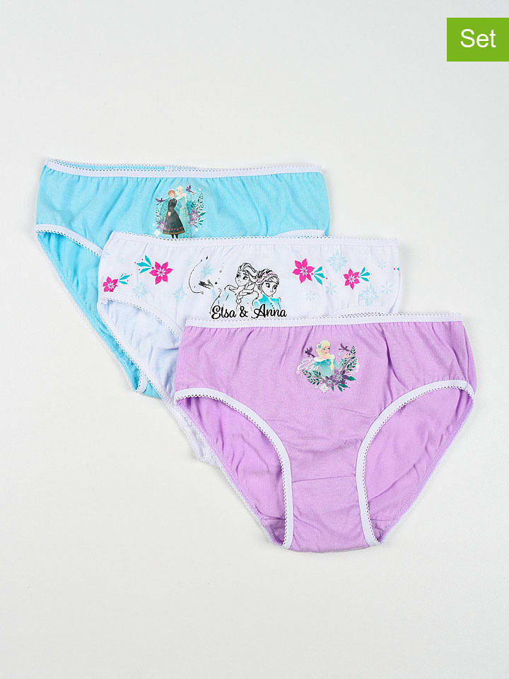 FROZEN Majtki (3 pary) "Kraina Lodu" w kolorze błękitnym, białym i fioletowym rozmiar: 98/104