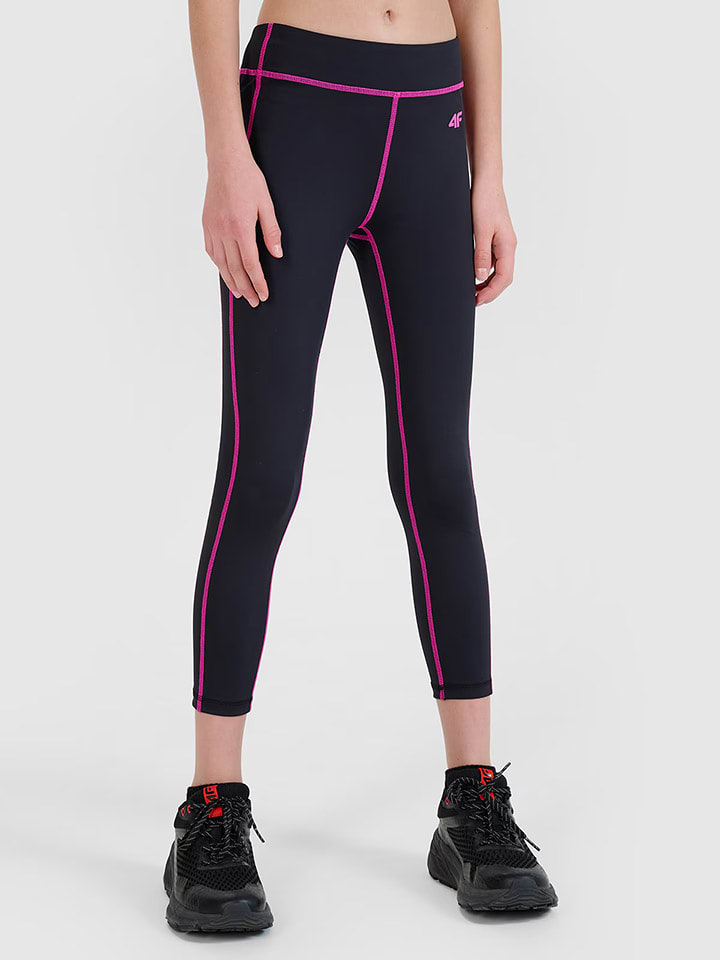 4F Legginsy sportowe w kolorze czarno-różowym rozmiar: 122/128
