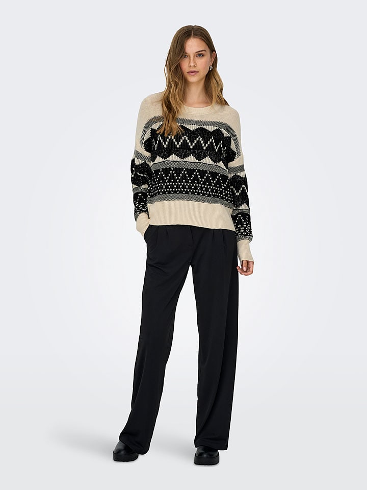 ONLY Sweter w kolorze beżowo-czarnym rozmiar: L