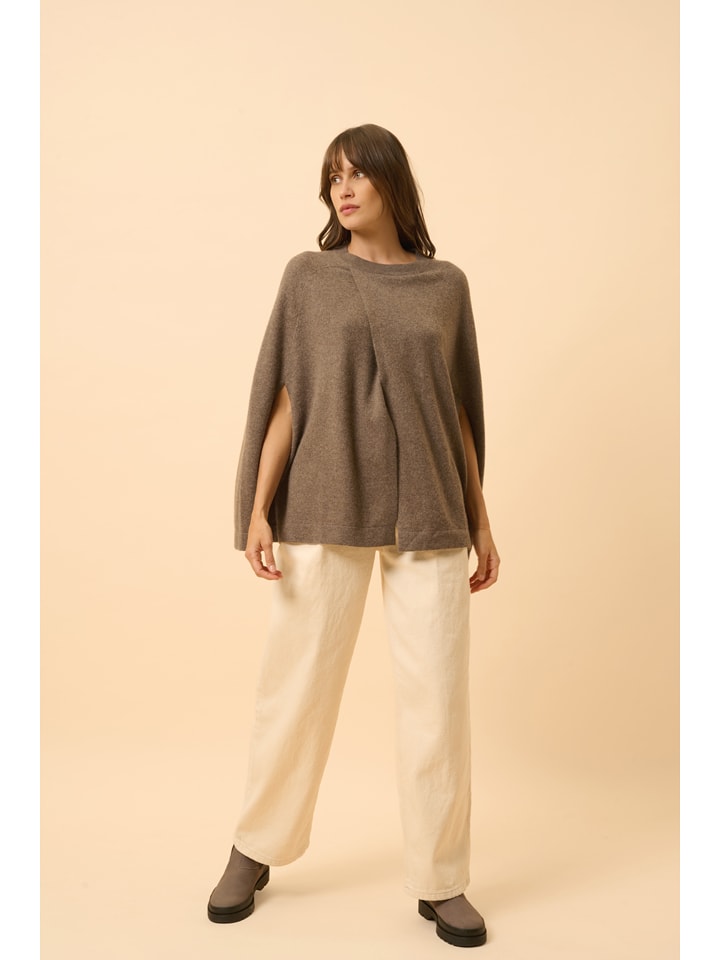 Just Cashmere Kaszmirowa narzutka "Alloa" w kolorze szarobrązowym rozmiar: S/M