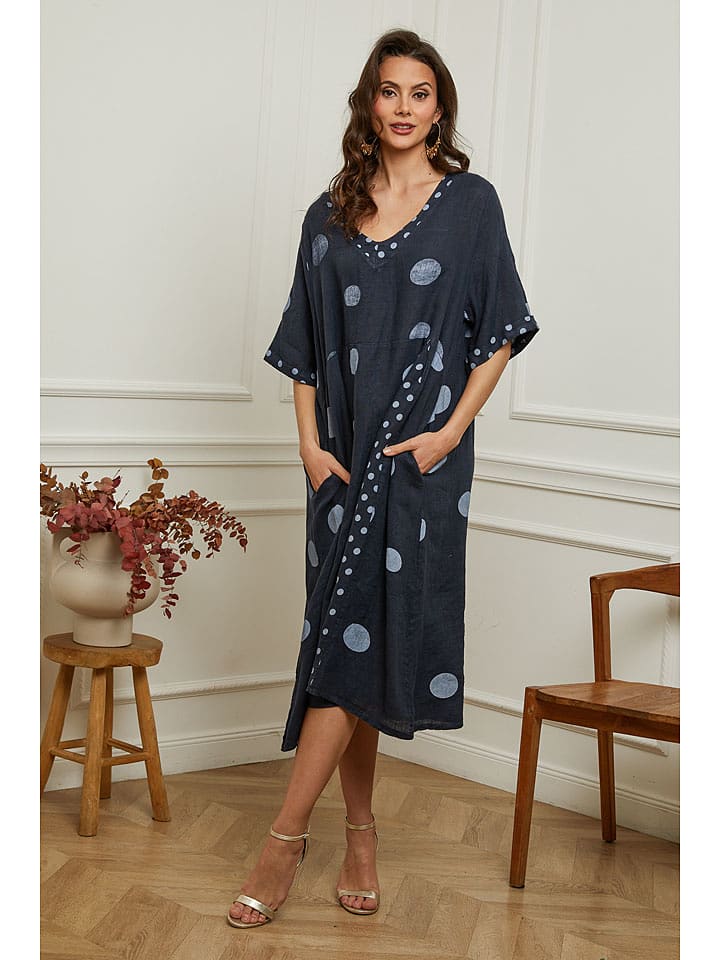 La Compagnie Du Lin Lniana sukienka "Iloula" w kolorze granatowym rozmiar: XXL