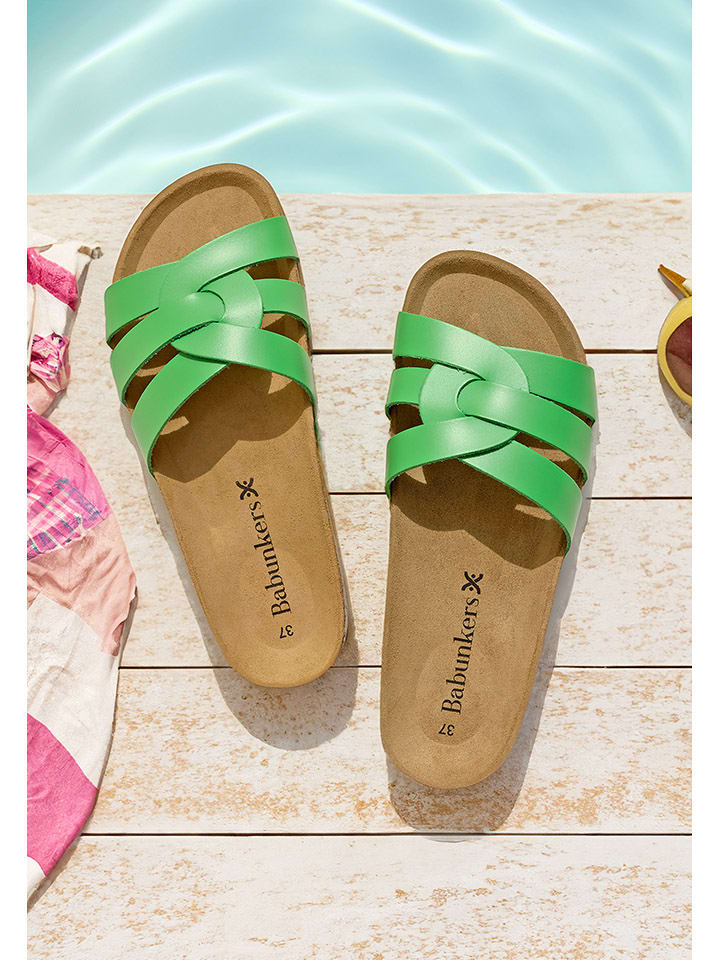 BABUNKERS Family Skórzane klapki w kolorze zielonym rozmiar: 38