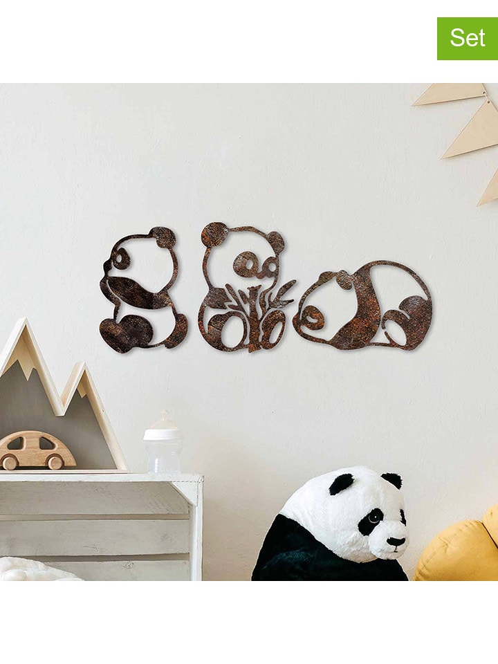 ABERTO DESIGN Dekoracje ścienne (3 szt.) "Rusty Panda" rozmiar: onesize