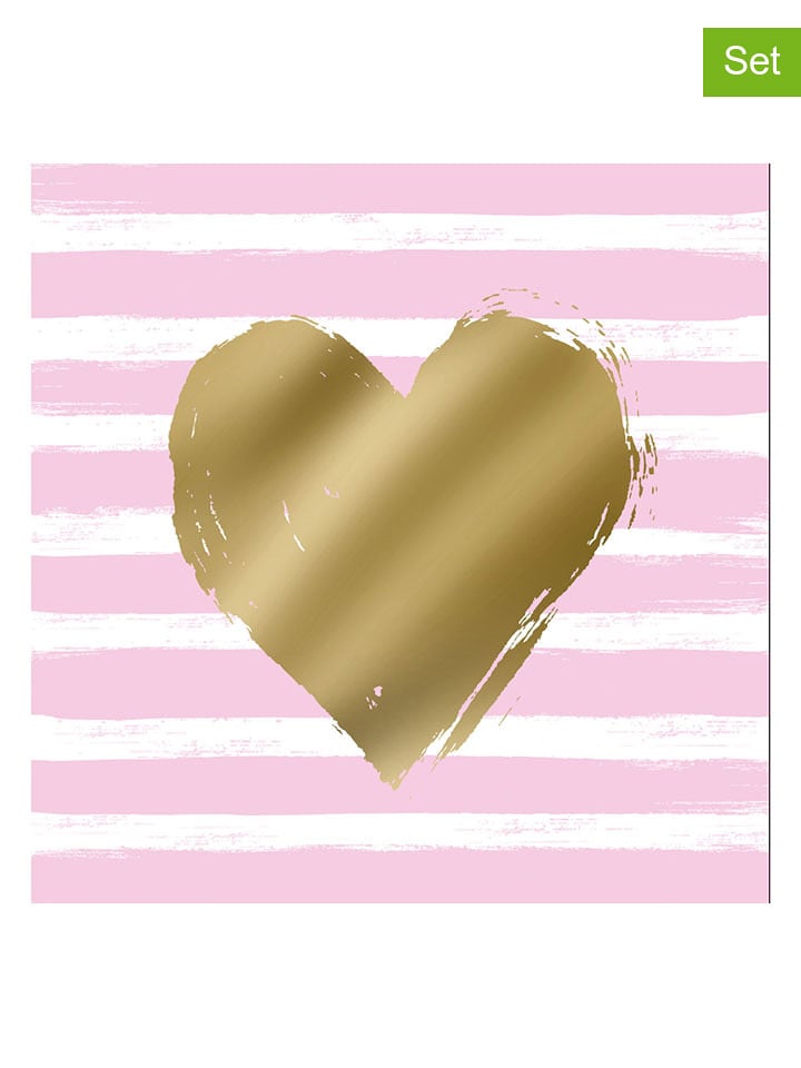 ppd Serwetki (40 szt.) "Heart & Stripes" w kolorze złoto-jasnoróżowym rozmiar: onesize
