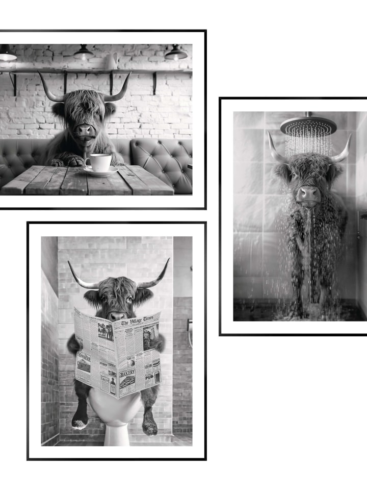 Orangewallz Druki artystyczne (3 szt.) "Highlander Water" w ramce rozmiar: 30x40 cm