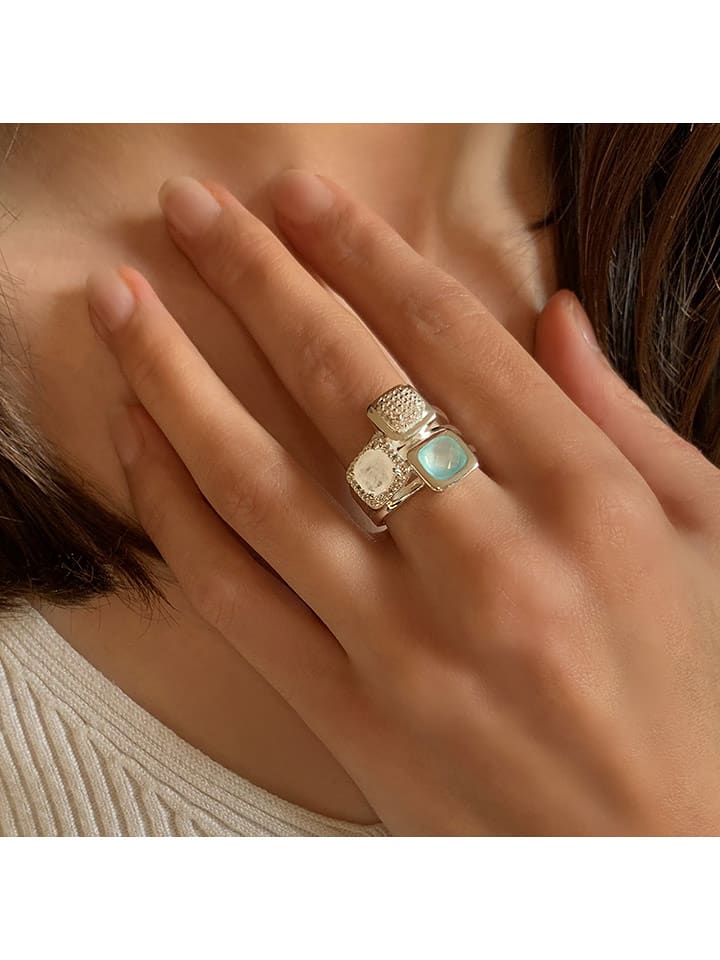 Les Petites Précieuses Srebrny pierścionek z kamieniami szlachetnymi rozmiar: 54