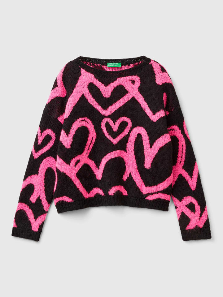 Benetton Sweter w kolorze czarno-różowym rozmiar: 122