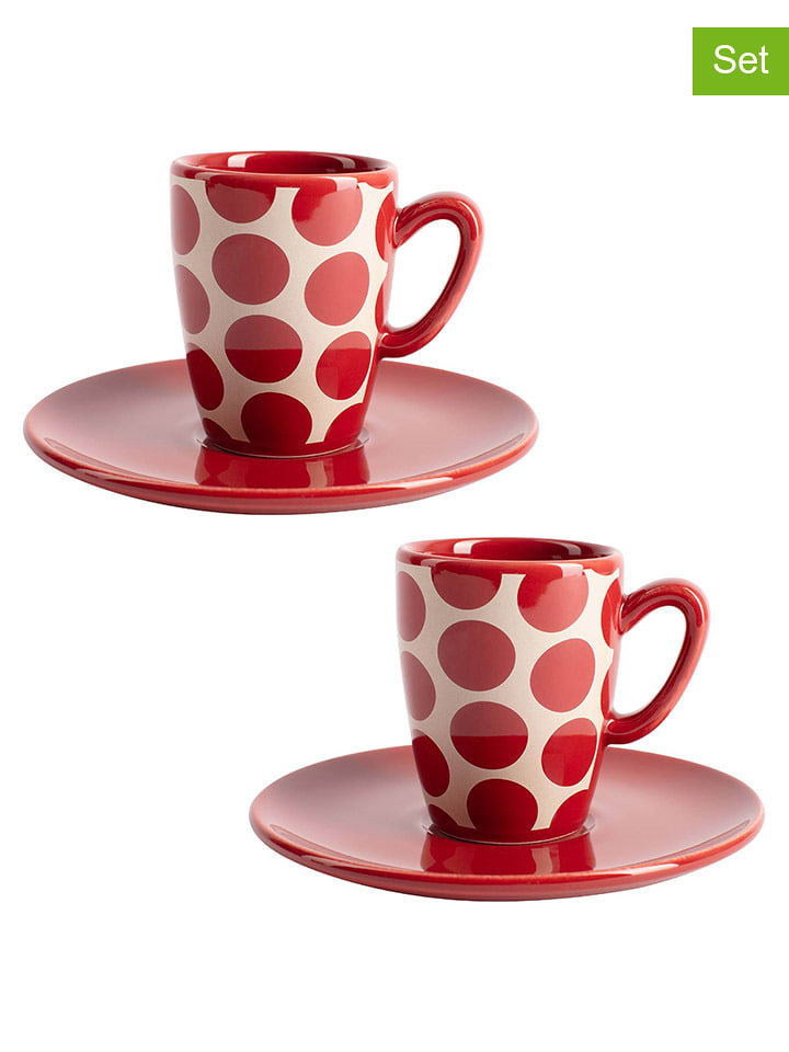 Benetton Filiżanki (2 szt.) w kolorze czerwono-kremowym do kawy - 75 ml rozmiar: onesize