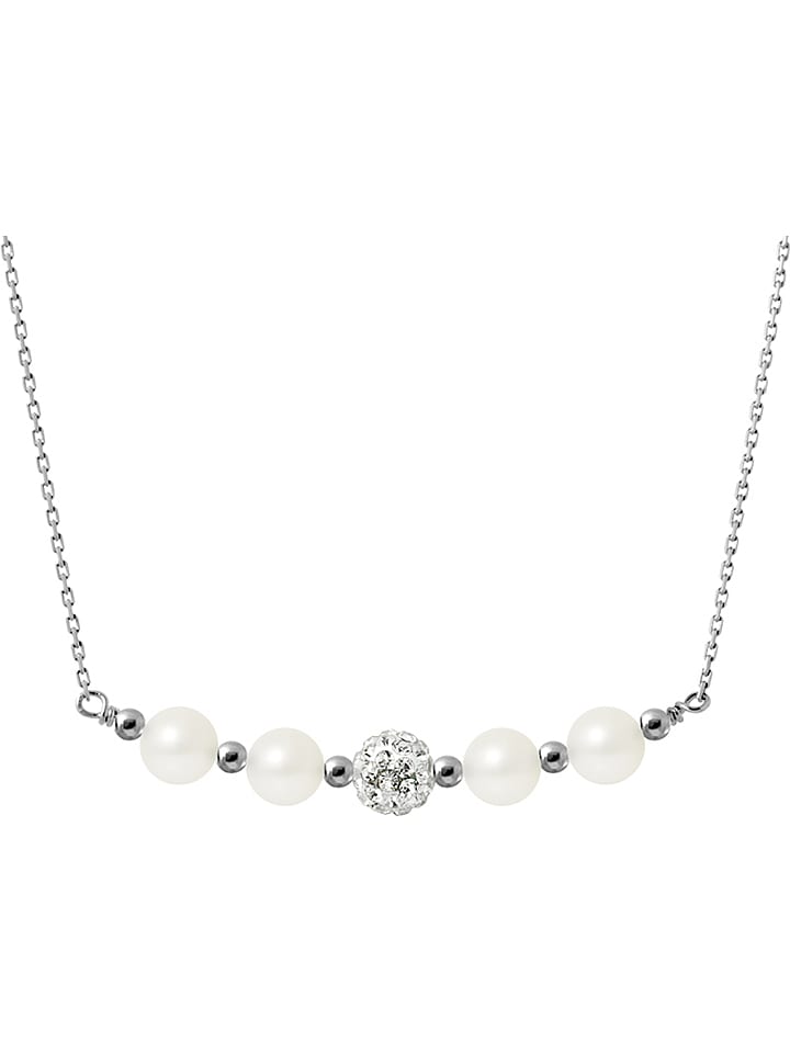 Pearline Srebrny naszyjnik z kryształkami i perłami w kolorze białym - dł. 38 cm rozmiar: onesize