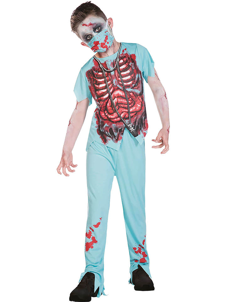 amscan 4-częściowy kostium "Zombie-Chirurg" w kolorze czerwono-turkusowym rozmiar: 128-140