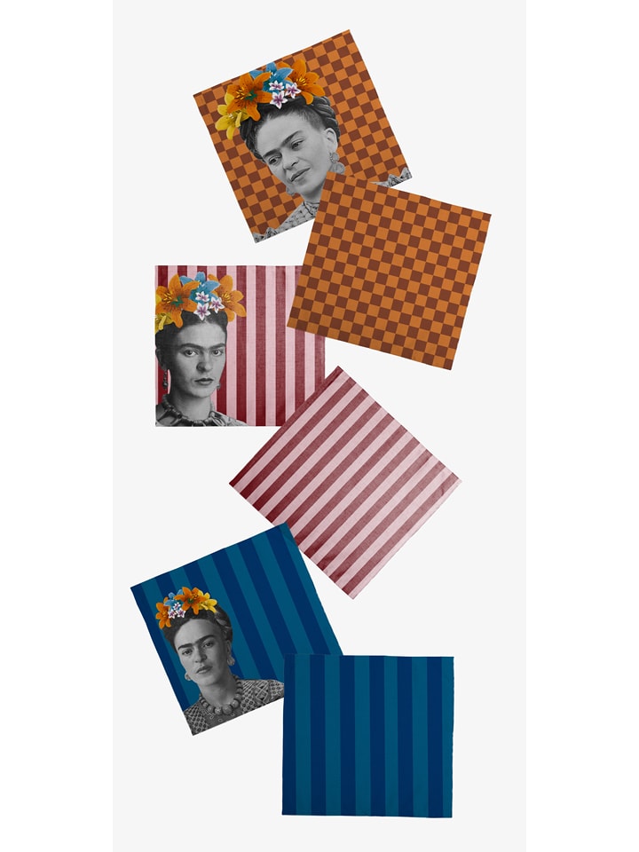 Madre Selva Serwetki (6 szt.) w kolorze jasnobrązowo-niebiesko-różowym - 15 x 15 cm rozmiar: onesize