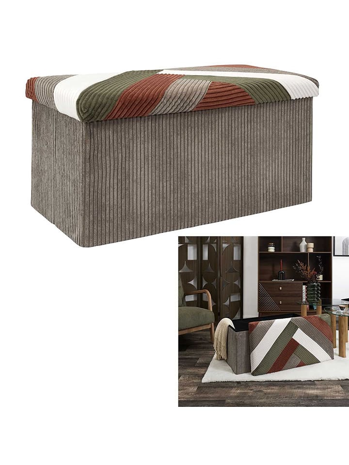 THE HOME DECO FACTORY Ławka w kolorze beżowo-oliwkowo-białym ze schowkiem - 76 x 38 x 38 cm rozmiar: onesize